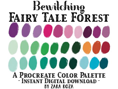 Bewitching Fairy Tale Forest - Procreate Color Palette - A Witchy Cute Retro Vintage INSTANT DIGITAL DOWNLOAD - Requires iPad + Procreate App 30 color / colour swatches selected to reflect a magical, cute, playful, enchanting, occult, witch, wizard, sorcerer, enchanted, supernatural, fairy tale, retro vintage mood & aesthetic. An ipad / ipad pro tool for digital art & artists, illustrators, drawing & lettering. Thanks so much for stopping by and happy drawing! :) Desert Dune Day & Dusk - Procreate Color Palette - A Boho Minimalist Retro Vintage INSTANT DIGITAL DOWNLOAD - Requires iPad + Procreate *THIS IS A DIGITAL FILE. NO PRINTED OR PHYSICAL PRODUCT OR ITEM WILL BE SENT OR MAILED TO YOU* WHAT'S INCLUDED: - 1 .swatches digital file  (ONLY compatible with the PROCREATE APP on the iPad) (av Forest Procreate, Enchanted Forest Coloring, Fairy Tale Forest, Procreate Color Palette, Ipad Procreate, Forest Color, Magical Fairy, Fairy Coloring, Happy Drawing