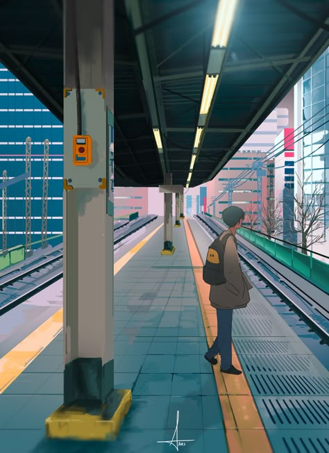 Subway Station Drawing, Train Concept Art, Train Station Illustration, Anime Train, Moving Cities, Bedroom Illustration, Train Illustration, Accordion Book, City Background