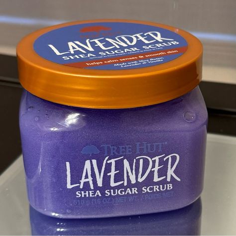 Tree Hut Lavender Shea Sugar Scrub Exfoliates Skin Revealing Glowing Skin. Comes In An 18 Oz Jar Brand New Rare Find Lavender Tree Hut, Treehut Sugar Scrubs, Purple Body Scrub, Tree Hut Lavender, Lavender Body Care, Lavender Stuff, Tree Hut Sugar Scrub, Tree Hut Body Scrub, Purple Skincare