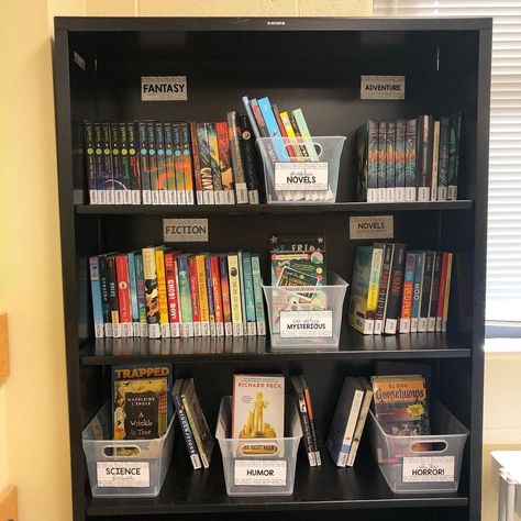 Ms. Vega | My tiny but mighty classroom library, there’s still so many books I want to get for my students, but I’m happy with what I’m starting with!… | Instagram Amazing Library, Library Labels, Book Bins, Adventure Novels, Classroom Library, Fantasy Adventure, Fiction Novels, Upper Elementary, 5th Grades