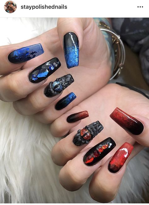 🔥 Fire & Ice ❄️ Fire And Ice Nails, Fire Acrylic Nails, Ice Nails, Character Inspo, Fire Nails, Fire And Ice, Acrylic Nails, Nails, Quick Saves