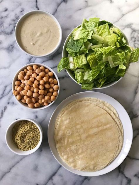 Vegan Caesar Wrap with Crispy Chickpeas | healthyGFfamily.com Chickpea Caesar Wrap, Caesar Salad Wrap, Caesar Wrap, Vegan Caesar Dressing, Vegan Caesar, Vegan Wraps, Parmesan Recipes, Crispy Chickpeas, Salad Wraps