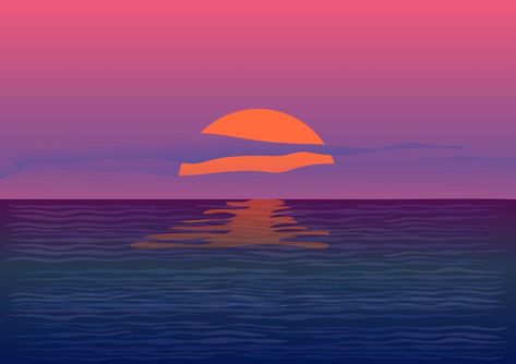 Sunset Background Drawing, Premium Vector Background, Drawing Sunset, View Drawing, Romantic Nature, Beach Illustration, Landscape View, Sunset Background, Background Drawing