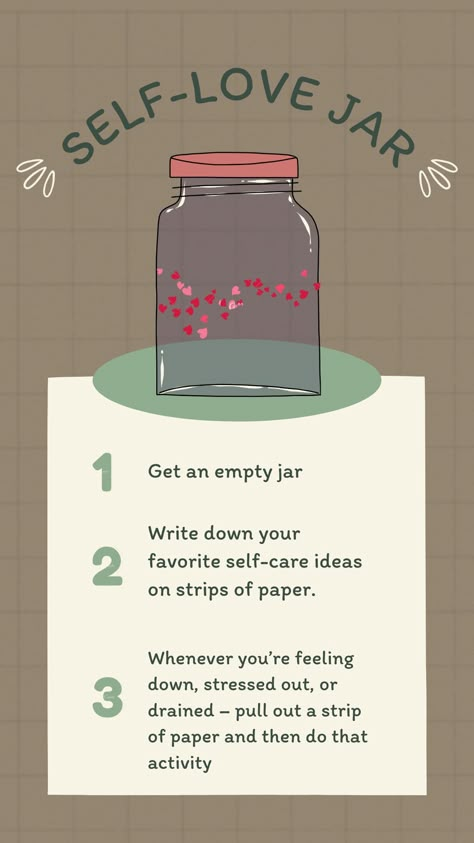 Diy Positive Affirmation Jar, Self Care Jar Ideas, Self Care Jar, Self Love Jar, Mental Health Activities, Love Jar, Journal Inspiration Writing, Practicing Self Love, Bulletin Journal Ideas