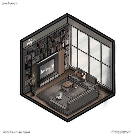 Isometric Living Room, Isometric Sketch, Perspective Room, Isometric Room, Living Room Plan, Modern Living Room Interior, Small Apartment Design, Living Room Interior Design, Architecture Illustration