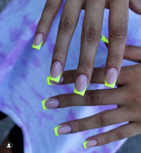 Fluorescent Nails, Pink French Nails, Glitter Tip Nails, Birthday Nail, Gel Acrylic Nails, French Tips, Girls Nails, Birthday Nails, Prom Nails