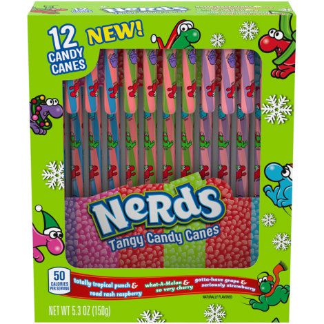 Ferrara Pan Nerds Candy Canes - 12 Ct Nerds Christmas, Nerd Christmas, Christmas Candy Cane Decorations, Road Rash, Christmas Candy Canes, Individually Wrapped Candy, Candy Cane Decorations, Nerds Candy, Candy Companies