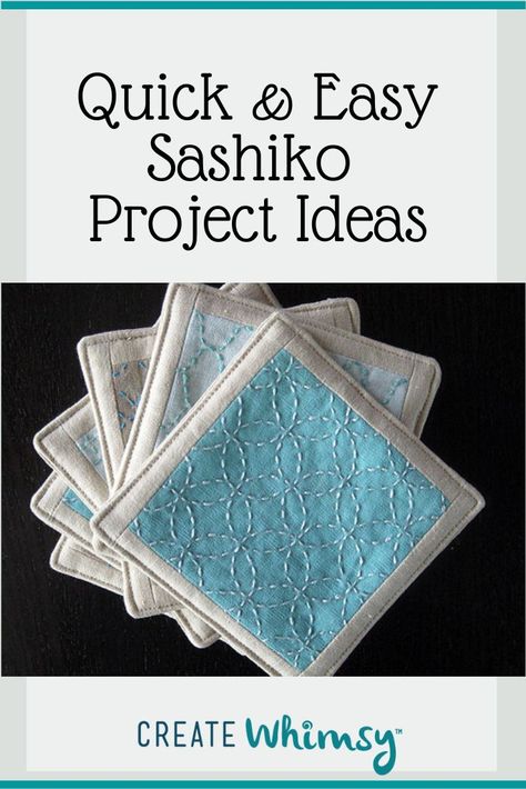 10 Weekend Sashiko Projects - Create Whimsy Embroidery Patterns Japanese, Simple Sashiko Pattern, Sashiko Quilts Ideas, Small Sashiko Projects, Shasiko Pattern Ideas, Sashiko Projects Ideas, Sashiko Embroidery Patterns Free, Shashiko Embroidery Patterns Free, Sashiko Potholder