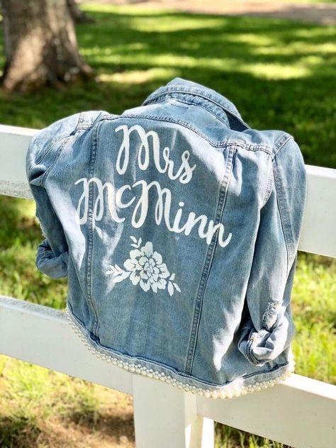 Personalized Bridal Denim Jacket Jean Jacket With Pearls, Wedding Jean Jacket, Pearl Jacket, Custom Jean Jacket, Bride Jacket, Personalized Jacket, Custom Denim Jacket, Denim Jacket Patches, Custom Jeans