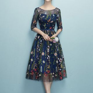 Buy Rosita Floral Embroidery Elbow-Sleeve Cocktail Dress at YesStyle.com! Quality products at remarkable prices. FREE Worldwide Shipping available! Embroidery Dress Wedding, Graduation Dresses, Elegant Embroidery, Elbow Sleeve, Angkor, Embroidery Dress, Ladies Dress Design, Dress Floral, Dress Wedding