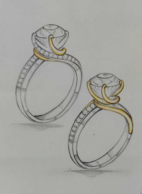 3d Ring Sketch, Wedding Rings Drawing Art, Jewellery Sketches Illustration, Engagement Ring Drawing, Ring Drawing, Ring Sketch, Jewel Drawing, Beautiful Gold Rings, Temple Jewellery Earrings