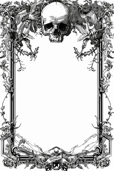 Spooky Love Wallpaper, White Goth Background, Gothic Boarders, Frame Design Border, Gothic Border, Gothic Horror Art, Gothic Design Graphic, Creepy Border Design, Skull Border Design