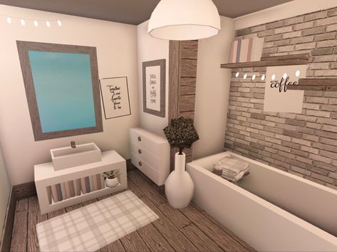 Bloxburg Hotel Bathroom Ideas, Bloxburg Bathroom No Gamepasses, Bloxburg Bathroom Ideas Simple, Cottage Bathroom Bloxburg, Bloxburg Room Ideas Aesthetic Bathroom, 2 X 3 Bathroom Bloxburg, Bloxburg Jacuzzi Idea, Bloxburg Minimalist Bathroom, Boo Burg Bathroom Ideas