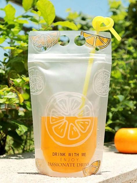 5pcs Random Pattern Beverage Bag With Straw | SHEIN USA Clear Fruit, Drink Bag, Printed Water Bottles, Random Pattern, Vegetable Drinks, Thermos Cup, Fruit Drinks, Flamingo Print, Orange Pattern