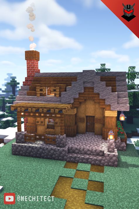 Minecraft Snow Cabin, Minecraft Log Cabin, Medieval Builds, Minecraft Cabin, Minecraft Medieval Village, Minecraft Starter House, Minecraft Decoration, Minecraft Village, Snow Cabin