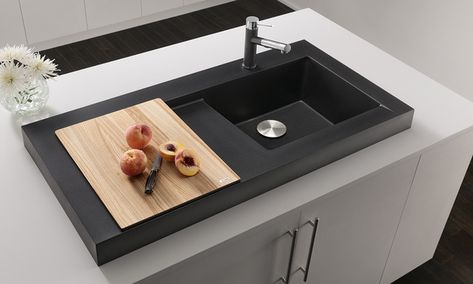 Raised Kitchen Sink Workstation with Dual Draining - Modex by Blanco Kitchen Sink With Drainboard, Sink With Drainboard, Silgranit Kitchen Sink, Blanco Kitchen Sinks, Blanco Sink, Blanco Sinks, Farm Style Kitchen, Kitchen Work Station, Silgranit Sink