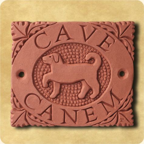 Cave Canem or Beware of the Dog wall plaque - Black Dog Decorative Tiles Dog Mosaic, Cave Canem, Mayan Glyphs, Beware Of The Dog, Celtic Animals, Terracotta Tile, Artisan Tiles, Beware Of Dog, Bulldog Art