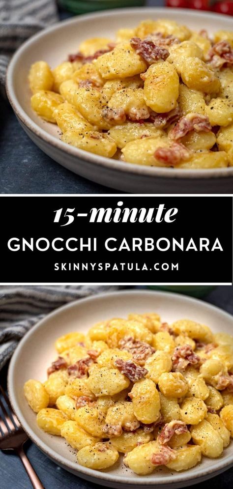 Gnocchi Carbonara, Gnocchi Recipes Easy, Gnocchi Recipes Homemade, Gnocchi Dishes, Carbonara Sauce, Comforting Dinner, Carbonara Recipe, Gnocchi Recipes, Recipes Homemade