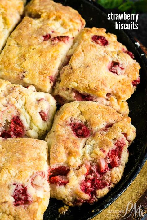 Easy, quick, buttery, tender, and flaky, Homemade Strawberry Biscuit Recipe are easy to make and perfect for brunch.  #biscuit #scones #strawberry Strawberry Biscuits, Strawberry Scones, Yo Momma, Party Food Dessert, Biscuit Rolls, Berries Recipes, Homemade Biscuits, Bread Recipes Sweet, Best Breakfast Recipes