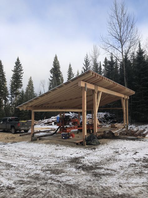 Sawmill Shed Building, Sawmill Shed Ideas, Sawmill Shed, Sawmill Lumber, Mini Chalet, Homestead Property, Timber Pergola, Timber Logs, Lumber Mill