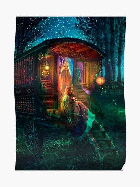 "Gypsy Firefly" Poster by Foxfires | Redbubble Aimee Stewart, Firefly Art, Enchanted Tree, Caravan Renovation, Magical Forest, Fine Arts Posters, Tolkien, Firefly, Painting Kits