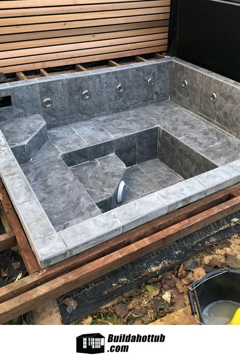 Sunken Garden Hottub, Concrete Spa Hot Tubs, How To Make A Hot Tub Look Built In, Homemade Hot Tub, Concrete Hot Tub, Diy Hot Tub Ideas, Outdoor Hot Tub Ideas, Built In Hot Tub, Backyard Hot Tub Ideas