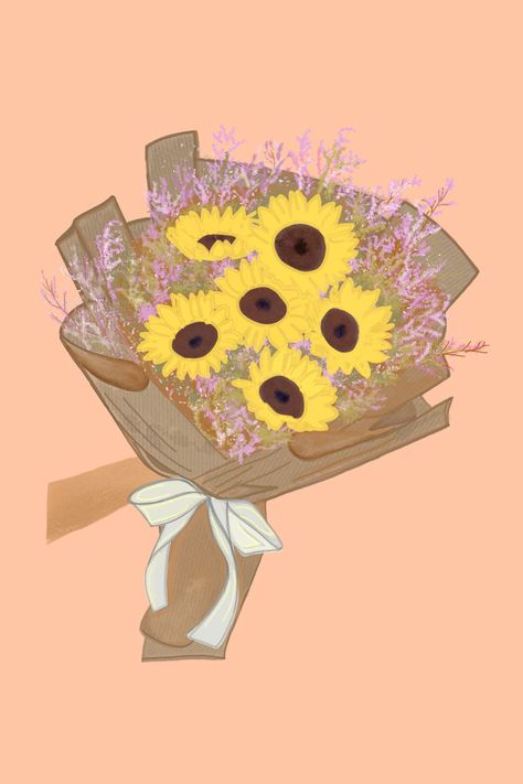 Sunflower. Sunflower  drawing. Procreate art. Bouquet art. Digital art. Procreate illustration Sunflower Drawing Bouquet, Sunflower Bouquet Drawing, Love Stickers Aesthetic, Sunflower Bouquet Aesthetic, Ft Wallpaper, Books Vibe, Cute Bouquet, Growing And Glowing, Flower Bouquet Drawing