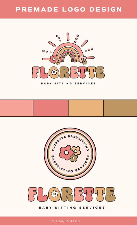 Flower Logo Ideas, Retro Logo Color Palette, Retro Branding Design Visual Identity, Retro Flower Design, Daisy Logo Design, Ag Logo, Groovy Business Logo, Retro Logo Inspiration, Logo Dc