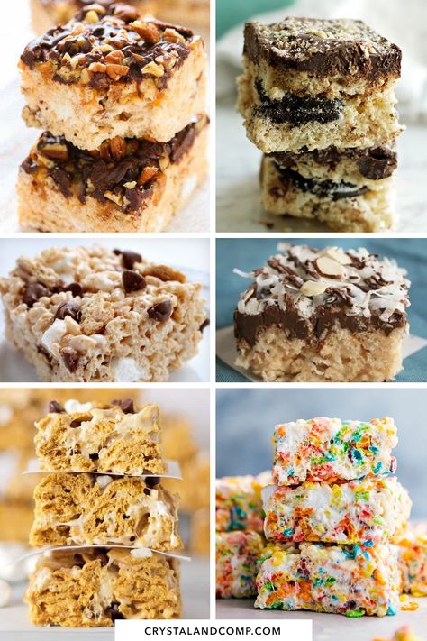 rice krispies treats recipes Rice Crispy Treats Flavors, Rice Krispie Treats With Frosting, Loaded Rice Crispy Treats, Special Rice Krispie Treats, Treats With Rice Krispies, Healthy Rice Krispie Recipes, Marshmallow Krispie Treats, Rice Crispy Treat Recipes, Gingerbread Rice Krispie Treats