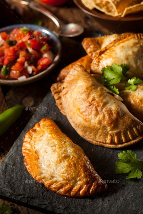 Homemade Stuffed Chicken Empanadas by bhofack2. Homemade Stuffed Chicken Empanadas on a Background #Affiliate #Chicken, #Stuffed, #Homemade, #Background Chicken Empanadas, Beef Empanadas, Empanadas Recipe, Meat Pie, Cooking Instructions, Tortillas, Travel Food, Food Styling, Food Photo