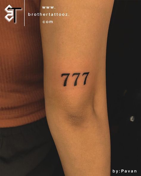 777 Tattoo Above Knee, 777 Arm Tattoo, 777 Tattoo Men, 777 Tattoo Design, 777 Tattoos, Tattoo Women Arm, 777 Angel Number Tattoo, 2007 Tattoo, 777 Tattoo Ideas