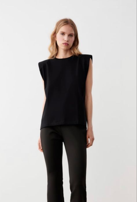 Zara Black, Summer Tops, Shoulder Pads, Zara, Normcore, Spring Summer, T Shirt, Black, Clothes