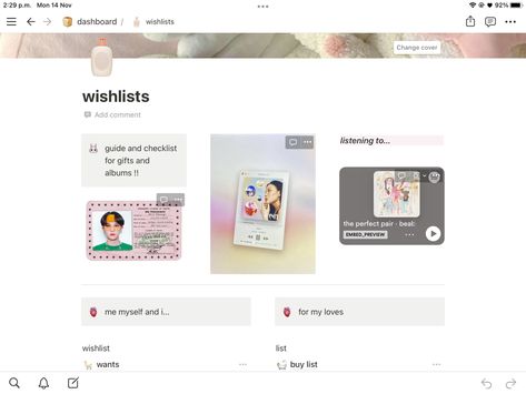 Notion Template Ideas Aesthetic Kpop, Youtube Layout Aesthetic, Notion Kpop Aesthetic, Kpop Notion Ideas, Notion Wishlist Ideas, Notion Mood Board, Notion Widgets Aesthetic, Kpop Notion Template, Covers Notion Aesthetic