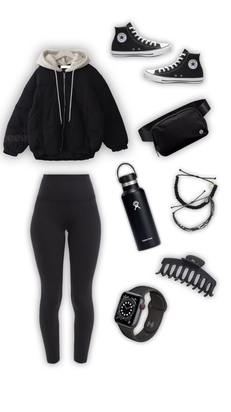 Simple Black Top Outfit, Emo Athletic Outfits, Lazy Emo Outfits, Outfit Ideas With Leggings Casual, Black Comfy Outfits, Black Outfits For School, Comfortable Outfits Lazy Days, Outfit Ideas Black, City Outfits