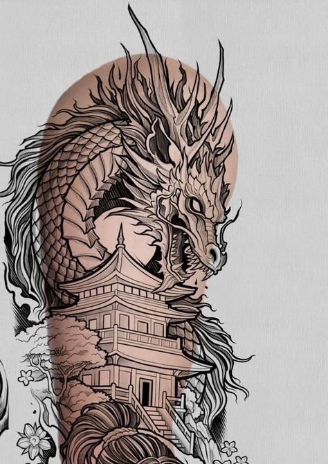 Colour Dragon Tattoo, Dragon Half Sleeve, Tigre Y Dragon, Dragon Half, Colour Tattoo For Women, Colour Tattoo, Dragon Tattoos, Japanese Tattoos, Sleeves Ideas