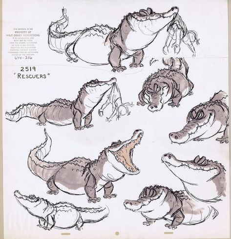 Milt Kahl’s production art and pencil animation for Nero and Brutus from Walt Disney’s The Rescuers. Milt Kahl, Crocodile Illustration, Cartoons Animation, The Rescuers, Animation Disney, Disney Concept Art, Poses References, Crocodiles, Animal Sketches