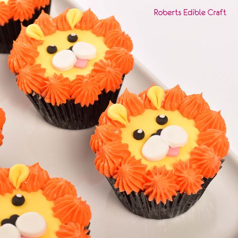 Lion Cupcakes - Roberts Edible Craft Lion Cupcakes Easy, Jungle Animal Cupcakes, Birthday Cupcakes Ideas For Boys, Safari Animal Cupcakes, Cupcakes Animals, Cupcake Animals, Animal Cupcakes Easy, Zoo Animal Cupcakes, Giraffe Cupcakes