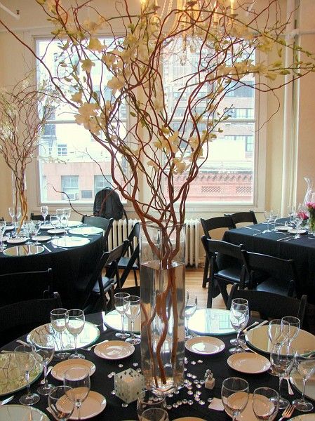 The Autumn Wedding: Curly Willow Branches with Orchid Centerpieces and Decor Willow Branch Centerpiece, Short Wedding Centerpieces, Curly Willow Centerpieces, Picture Wedding Centerpieces, Branch Centerpiece, Branch Centerpieces Wedding, Branch Centerpieces, Diy Beach Wedding, Beach Wedding Centerpieces