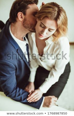 Man Kissing Woman On Neck In Office stock photo by Lipik Stock Media - Stockfresh #8479947 Sitting On Lap Couple Pose, Couple Poses Sitting, Office Kiss, Sara Bellum, Sitting Next To Each Other, Kissing Poses, Poses Sitting, Sitting On His Lap, Executive Fashion