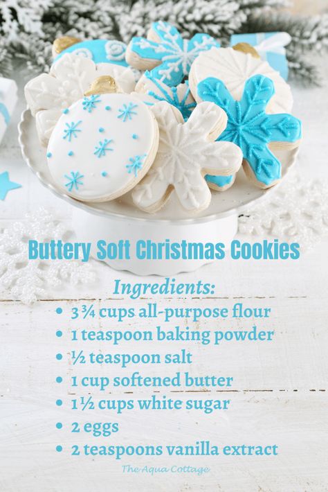 Buttery Soft Sugar Cookies - The Aqua Cottage Soft Christmas Cookies, Butter Sugar Cookies, Cut Out Cookie Recipe, Soft Christmas, Soft Sugar, Best Sugar Cookies, Soft Sugar Cookies, Sugar Cookie Recipe, Christmas Food Desserts