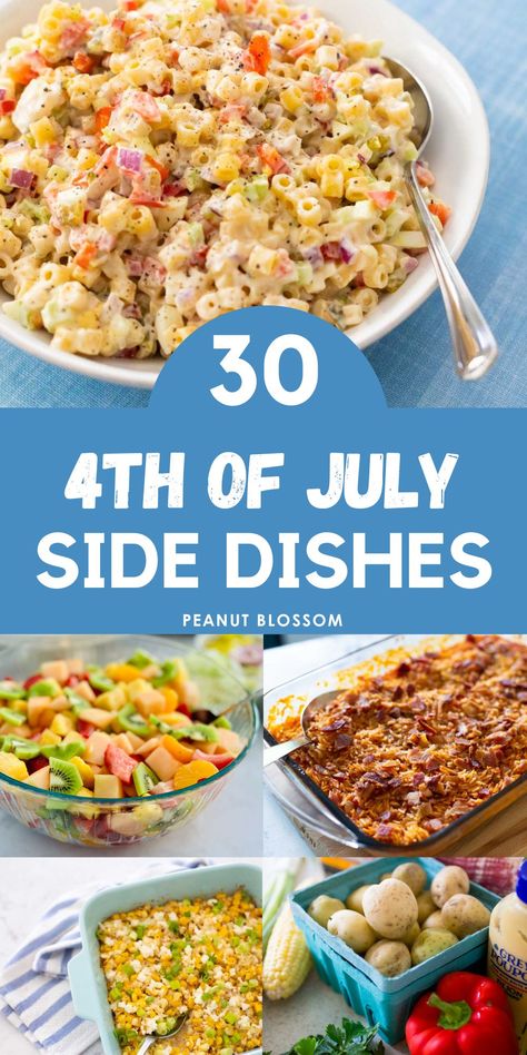 Fill out your party menu with these easy 4th of July side dishes which includes pasta salads, potato salads, fruit salads, rice dishes, casseroles, and so much more. Many of the dishes are travel-friendly so you can bring them to your potluck party. 4th Or July Side Dishes, Forth Of July Side Dishes, Sides For The 4th Of July, What To Bring To 4th Of July Party, 4th Of July Potluck Ideas, 4th Of July Veggie Side Dishes, Best 4th Of July Side Dishes, Healthy 4th Of July Side Dishes, July 4th Sides