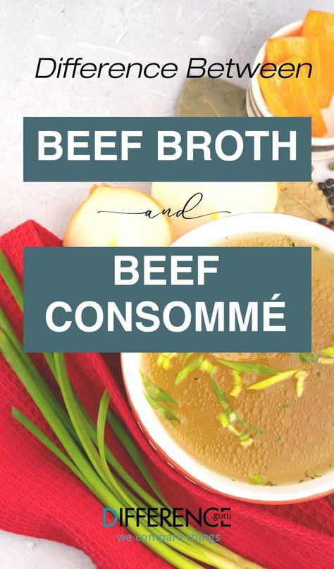 eople often ask if beef broth can be used instead of beef consommé. Not only is beef broth easier to find, but people also think that broth and consommé are exactly the same. Are they really interchangeable? | food Beef Consume, Homemade Beef Broth, Text Graphics, Homemade Beef, Hot Soup, Legal Advice, Beef Broth, Different Recipes, Broth