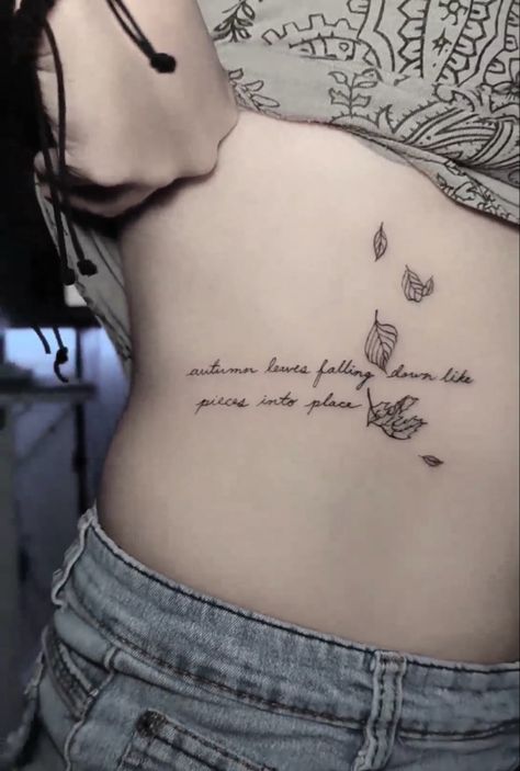 Autumn Leaves Falling Tattoo, Tree With Falling Leaves Tattoo, Fall Inspired Tattoos Simple, Leaves Falling Tattoo, Autumn Leaves Falling Down Like Pieces, Falling Leaf Tattoo, Falling Leaves Tattoo, All Too Well Tattoo, Autumn Tattoo Ideas