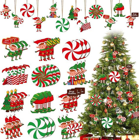 36 Pcs Elf Christmas Tree Ornaments Decoration Set Candy Christmas Ornaments Elf Tree Ornaments Christmas Wooden Ornaments Elves Hanging Charms Peppermint Wood Ornaments Christmas Tree Decorations Candy Christmas Ornaments, Wood Ornaments Christmas, Elf Tree, Hanging Charms, Elf Decorations, Elf Christmas Tree, Xmas Elf, Ornaments Christmas Tree, Elf Ornaments