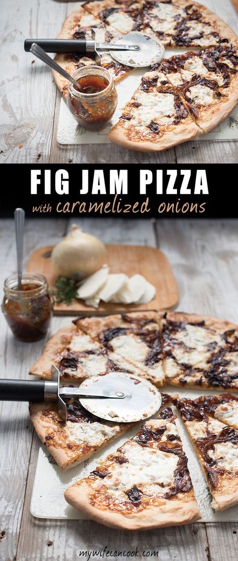 Fig Jam Pizza with caramelized onions is not you average pizza. It has bold flavors that will excite your taste buds and it is one of our absolute favorite uses for fig jam. Plus, is making pizza every reall a bad idea? We love friday night pizza night and this fig jam pizza is one of our new favorite recipes. Carameilzed onions are one of our new favorite ingredients and when thinking of another bold flavor to pair them with we landed on figs. Are your taste buds prepared to ignite? Fig Jam Flatbread, Fig Jam Pizza, Fig Pizza, Friday Night Pizza, Fig Jam Recipe, Pizza Roll, Italian Pizza Recipe, Making Pizza, Cashew Cheese