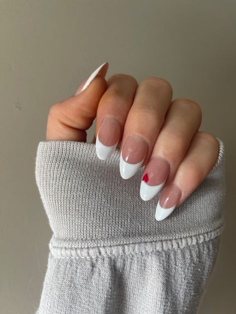 #nailinspiration #frenchies #frenchtips Frenchies With Hearts Nails, French Tip Nails With Small Heart, French Tips With Small Heart, White Frenchies, Heart Nails, Nail Inspiration, Small Heart, Nail Trends, Nails Inspiration