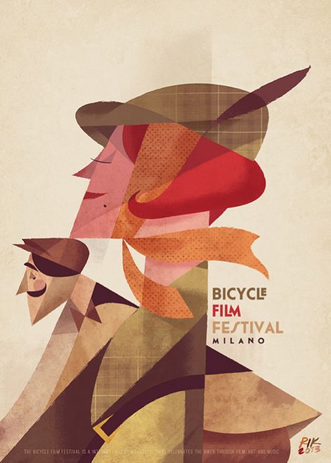 Milano Bicycle Film Festival by Riccardo Guasco Film Festival Poster, Cubism Art, Bicycle Art, Festival Posters, Art And Illustration, Flat Illustration, Cubism, Design Graphique, Art Movement