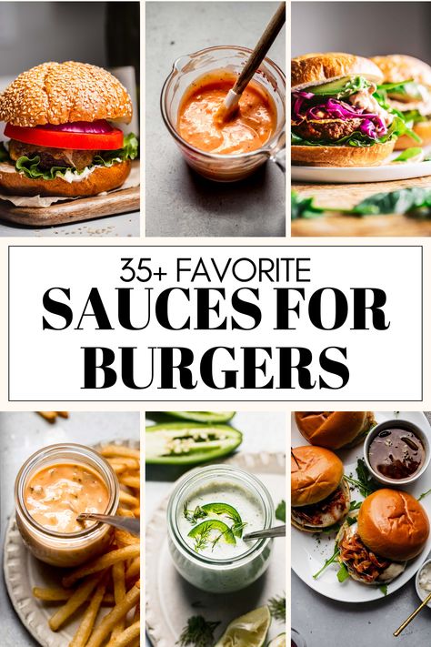 Tired of the same old ketchup and mustard on your burger? I've got you covered with these 35+ delicious sauces that will take your burger game to the next level. Try them all and discover a new favorite today! Burger And Fry Sauce, Hamburger Toppings Sauces, Sour Cream Burger Sauce, Burgers Sauce Recipe, Sweet Burger Sauce, Best Chicken Burger Sauce, Best Sauce For Burgers, Sauce Recipes For Burgers, Sandwich Sauces Recipes