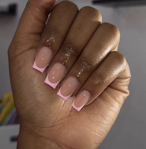 Plain Pink French Tips, Bubble Gum Pink Nails Acrylic Short, Light Pink French Tip Nails Square Short, Baby Pink French Tip Nails Square Short, Spring Short Square Nails, Pink Bday Nails Short, Nude Pink French Tip Nails, Short Pink French Tip Acrylic Nails, Pastel Pink French Tip Nails