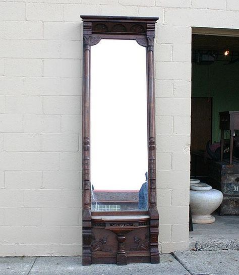 Hall Mirror, Pier Mirror, Round Column, Hall Mirrors, Contemporary Sideboard, Mirror Antique, Hall Tree, Walnut Veneer, Antique Mirror